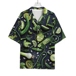 Fresh Green Fruit And Vegetables Print Rayon Hawaiian Shirt
