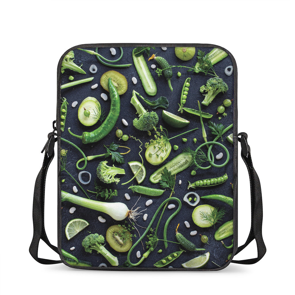 Fresh Green Fruit And Vegetables Print Rectangular Crossbody Bag