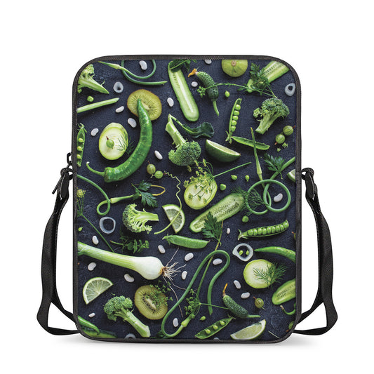 Fresh Green Fruit And Vegetables Print Rectangular Crossbody Bag