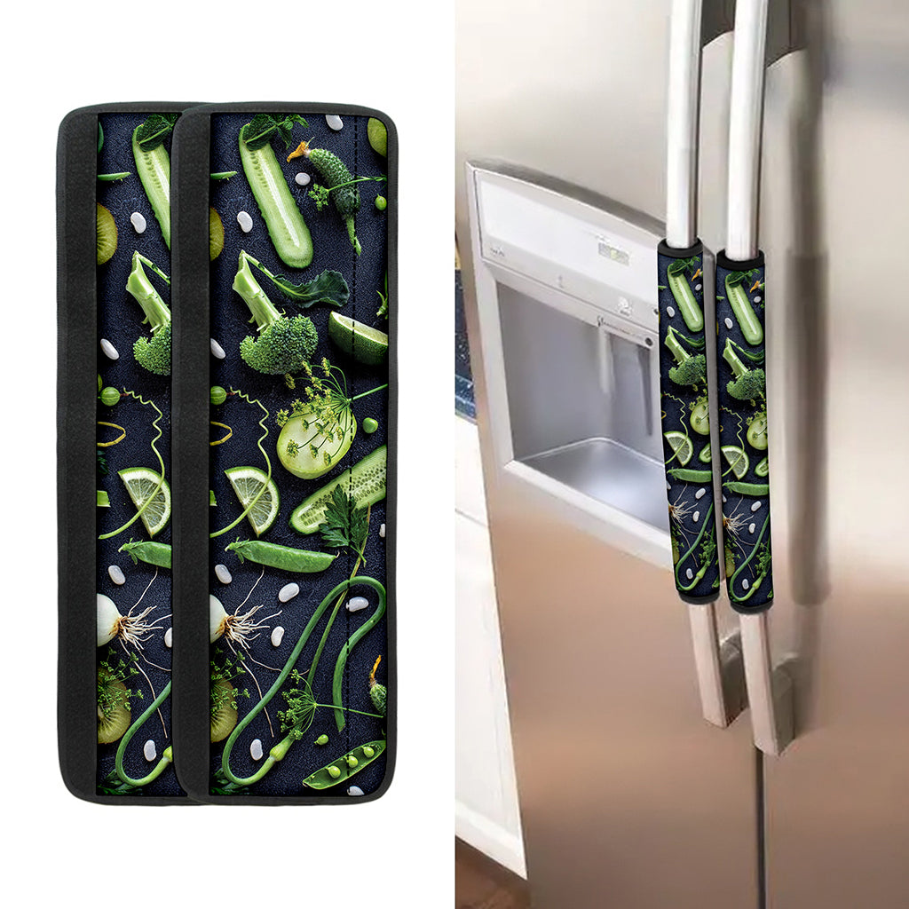 Fresh Green Fruit And Vegetables Print Refrigerator Handle Covers