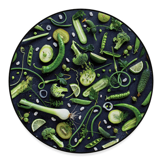 Fresh Green Fruit And Vegetables Print Round Floor Mat