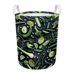 Fresh Green Fruit And Vegetables Print Round Laundry Basket