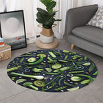 Fresh Green Fruit And Vegetables Print Round Rug