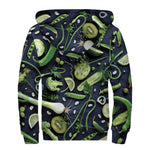 Fresh Green Fruit And Vegetables Print Sherpa Lined Zip Up Hoodie