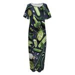 Fresh Green Fruit And Vegetables Print Short Sleeve Long Nightdress