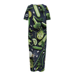 Fresh Green Fruit And Vegetables Print Short Sleeve Long Nightdress