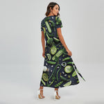 Fresh Green Fruit And Vegetables Print Short Sleeve Maxi Dress