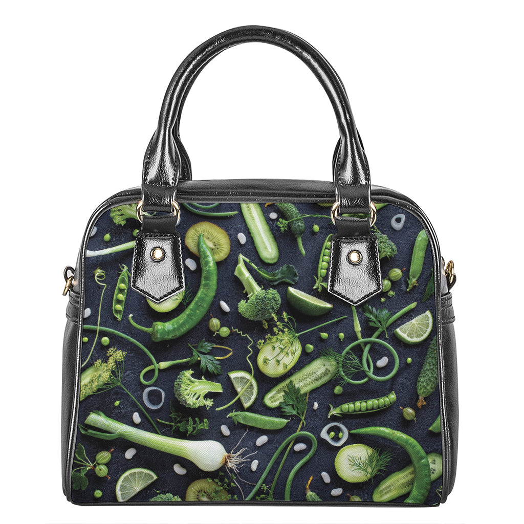 Fresh Green Fruit And Vegetables Print Shoulder Handbag
