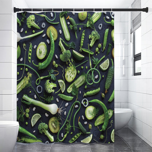Fresh Green Fruit And Vegetables Print Shower Curtain