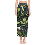 Fresh Green Fruit And Vegetables Print Side Slit Maxi Skirt