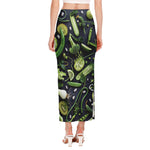Fresh Green Fruit And Vegetables Print Side Slit Maxi Skirt