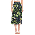 Fresh Green Fruit And Vegetables Print Side Slit Midi Skirt