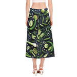 Fresh Green Fruit And Vegetables Print Side Slit Midi Skirt