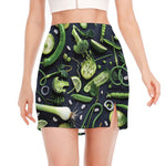 Fresh Green Fruit And Vegetables Print Side Slit Mini Skirt