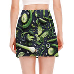 Fresh Green Fruit And Vegetables Print Side Slit Mini Skirt