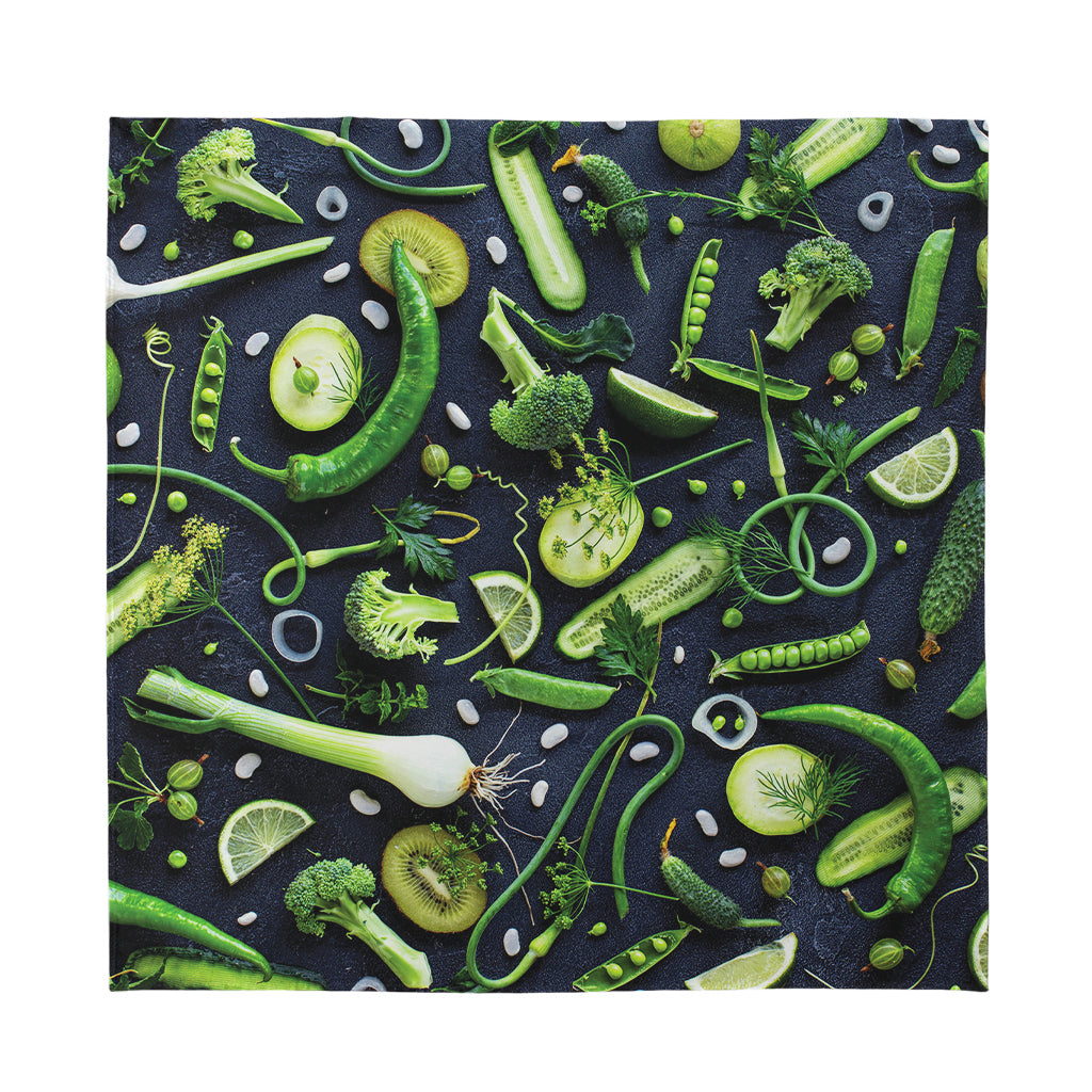 Fresh Green Fruit And Vegetables Print Silk Bandana