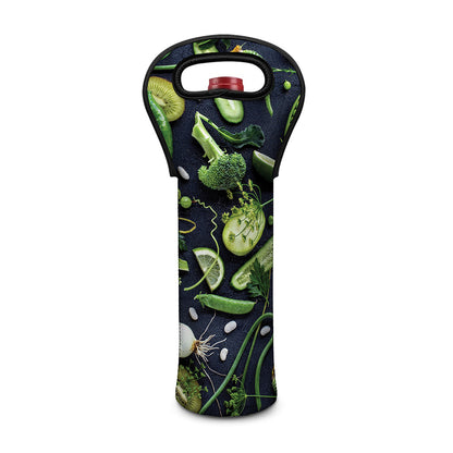 Fresh Green Fruit And Vegetables Print Single Neoprene Wine Tote