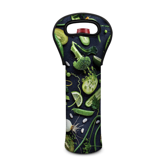 Fresh Green Fruit And Vegetables Print Single Neoprene Wine Tote