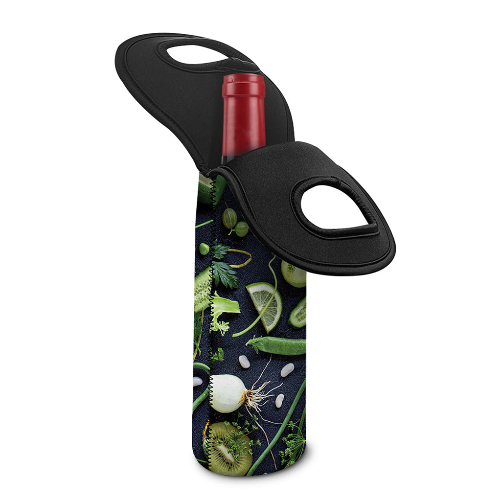 Fresh Green Fruit And Vegetables Print Single Neoprene Wine Tote