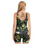 Fresh Green Fruit And Vegetables Print Sleeveless One Piece Swimsuit