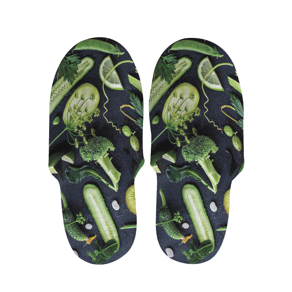 Fresh Green Fruit And Vegetables Print Slippers