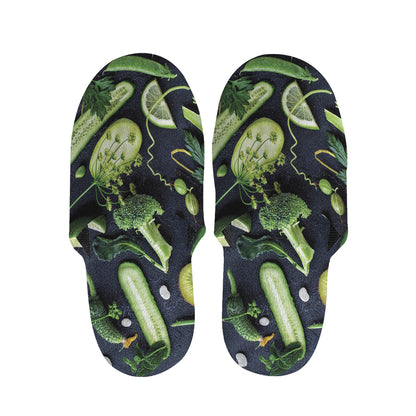 Fresh Green Fruit And Vegetables Print Slippers