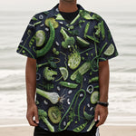 Fresh Green Fruit And Vegetables Print Textured Short Sleeve Shirt