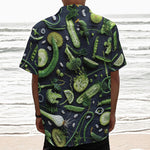 Fresh Green Fruit And Vegetables Print Textured Short Sleeve Shirt