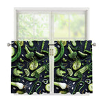 Fresh Green Fruit And Vegetables Print Tier Curtains