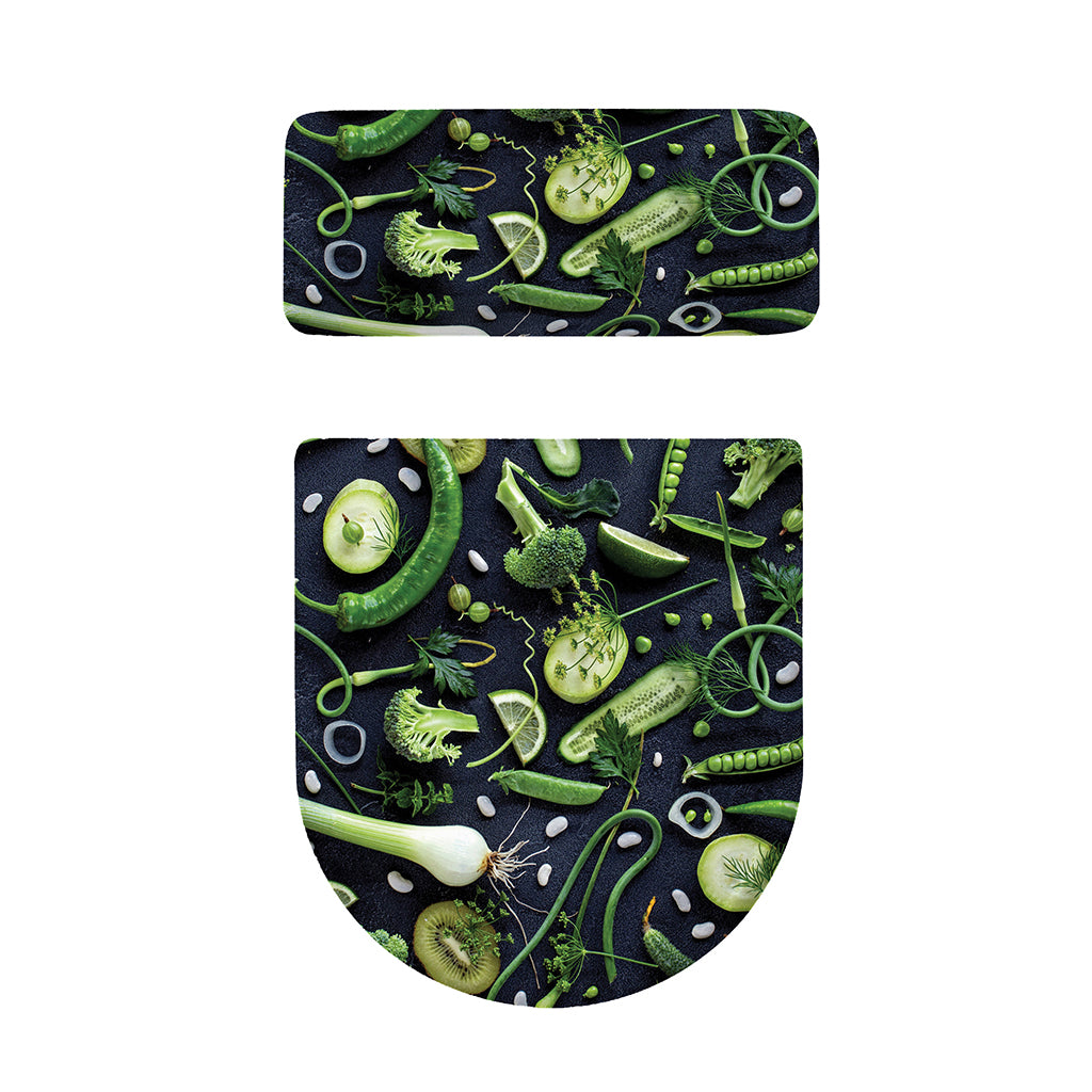 Fresh Green Fruit And Vegetables Print Toilet Lid And Tank Cover Set