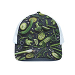 Fresh Green Fruit And Vegetables Print White Mesh Trucker Cap