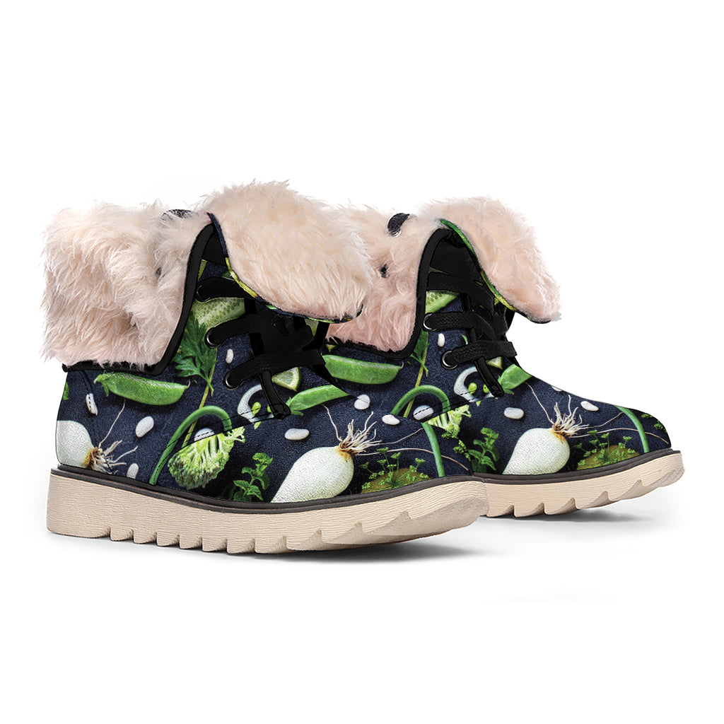 Fresh Green Fruit And Vegetables Print Winter Boots