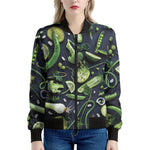 Fresh Green Fruit And Vegetables Print Women's Bomber Jacket