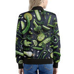Fresh Green Fruit And Vegetables Print Women's Bomber Jacket