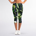 Fresh Green Fruit And Vegetables Print Women's Capri Leggings