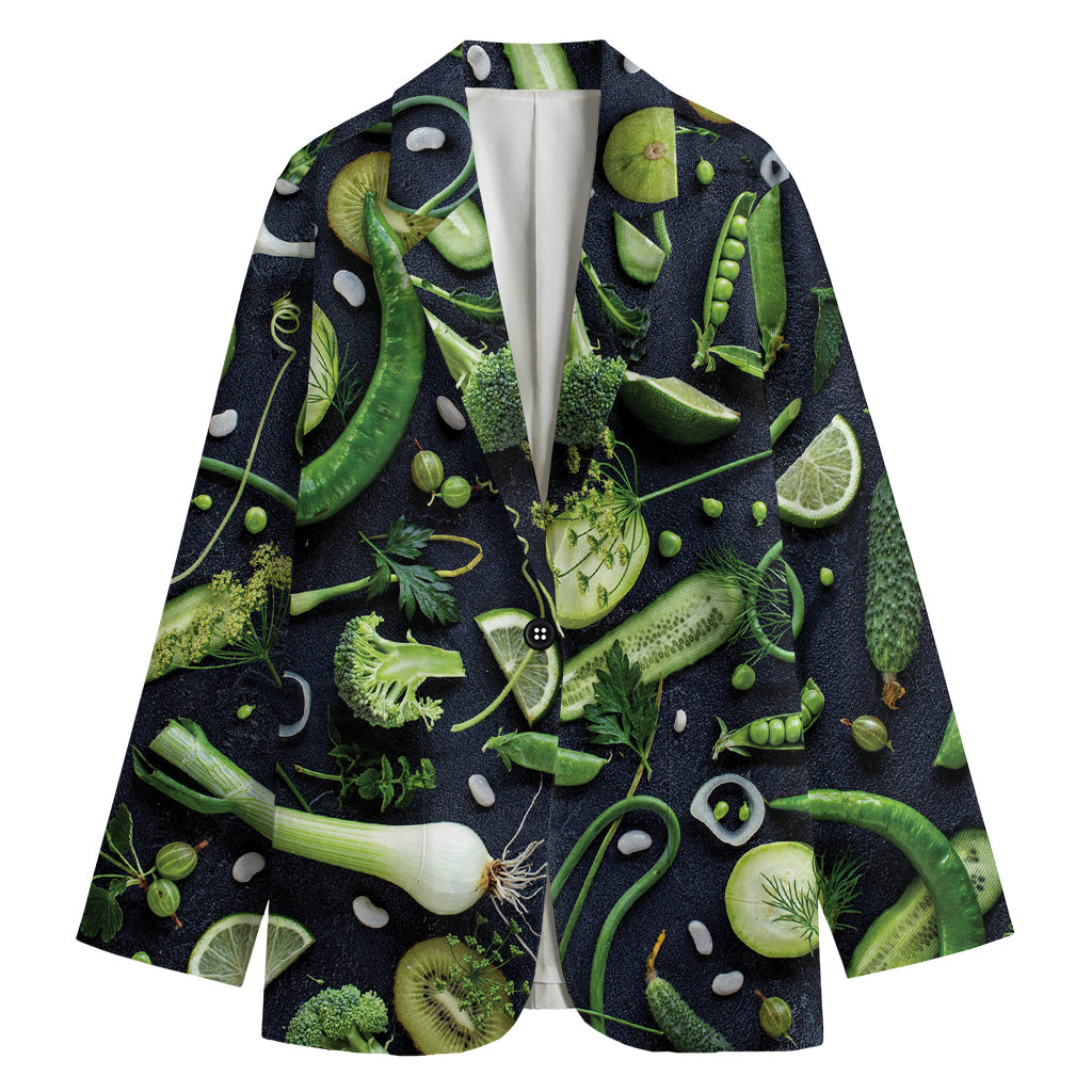 Fresh Green Fruit And Vegetables Print Women's Cotton Blazer