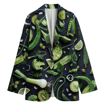 Fresh Green Fruit And Vegetables Print Women's Cotton Blazer