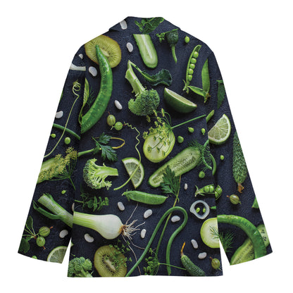 Fresh Green Fruit And Vegetables Print Women's Cotton Blazer