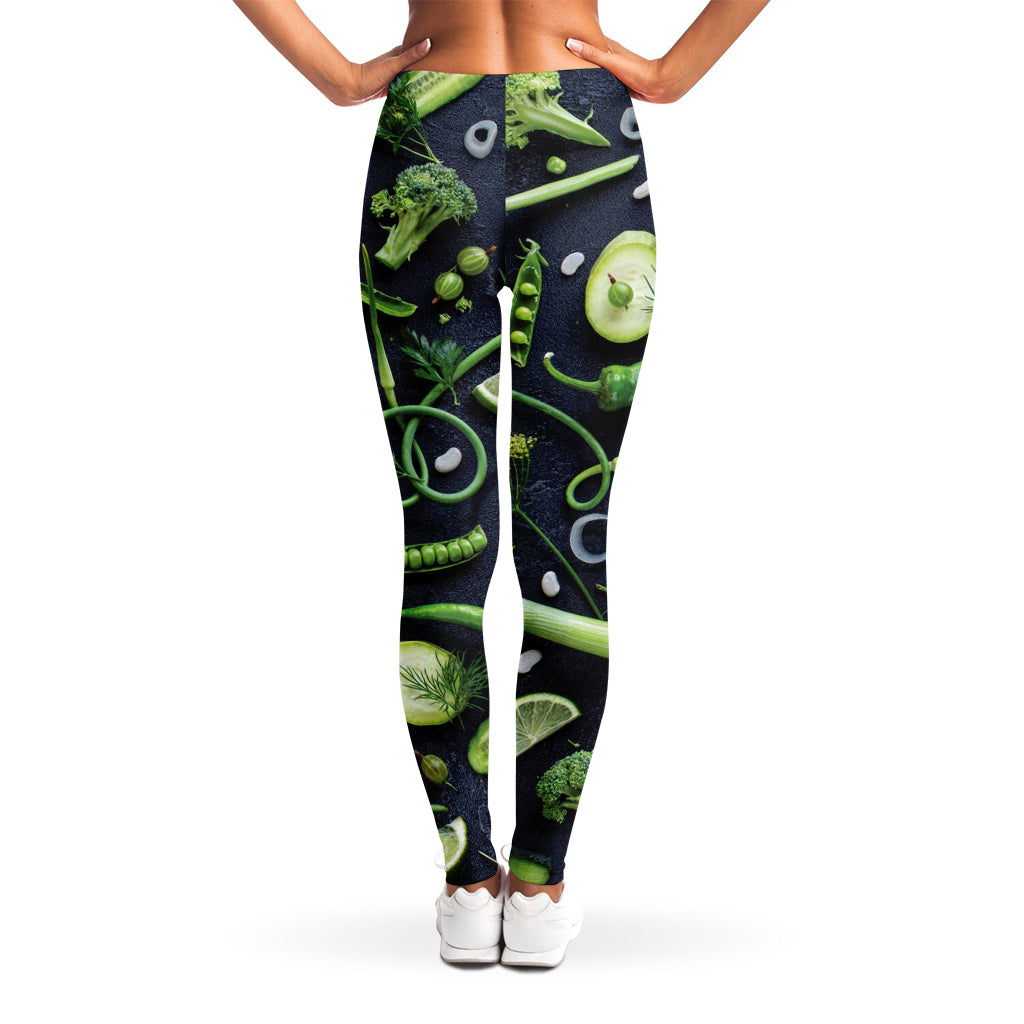 Fresh Green Fruit And Vegetables Print Women's Leggings