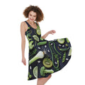 Fresh Green Fruit And Vegetables Print Sleeveless Knee Length Dress
