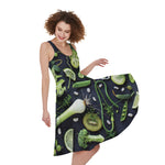 Fresh Green Fruit And Vegetables Print Women's Sleeveless Dress