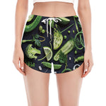 Fresh Green Fruit And Vegetables Print Women's Split Running Shorts