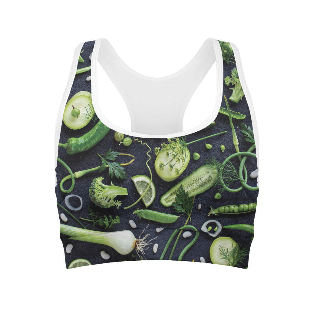 Fresh Green Fruit And Vegetables Print Women's Sports Bra