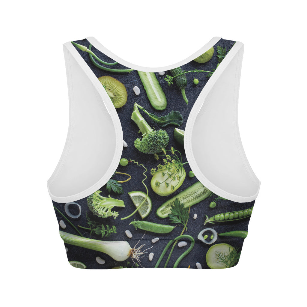 Fresh Green Fruit And Vegetables Print Women's Sports Bra
