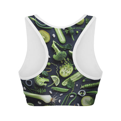 Fresh Green Fruit And Vegetables Print Women's Sports Bra