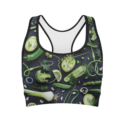 Fresh Green Fruit And Vegetables Print Women's Sports Bra