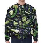 Fresh Green Fruit And Vegetables Print Zip Sleeve Bomber Jacket