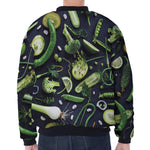 Fresh Green Fruit And Vegetables Print Zip Sleeve Bomber Jacket