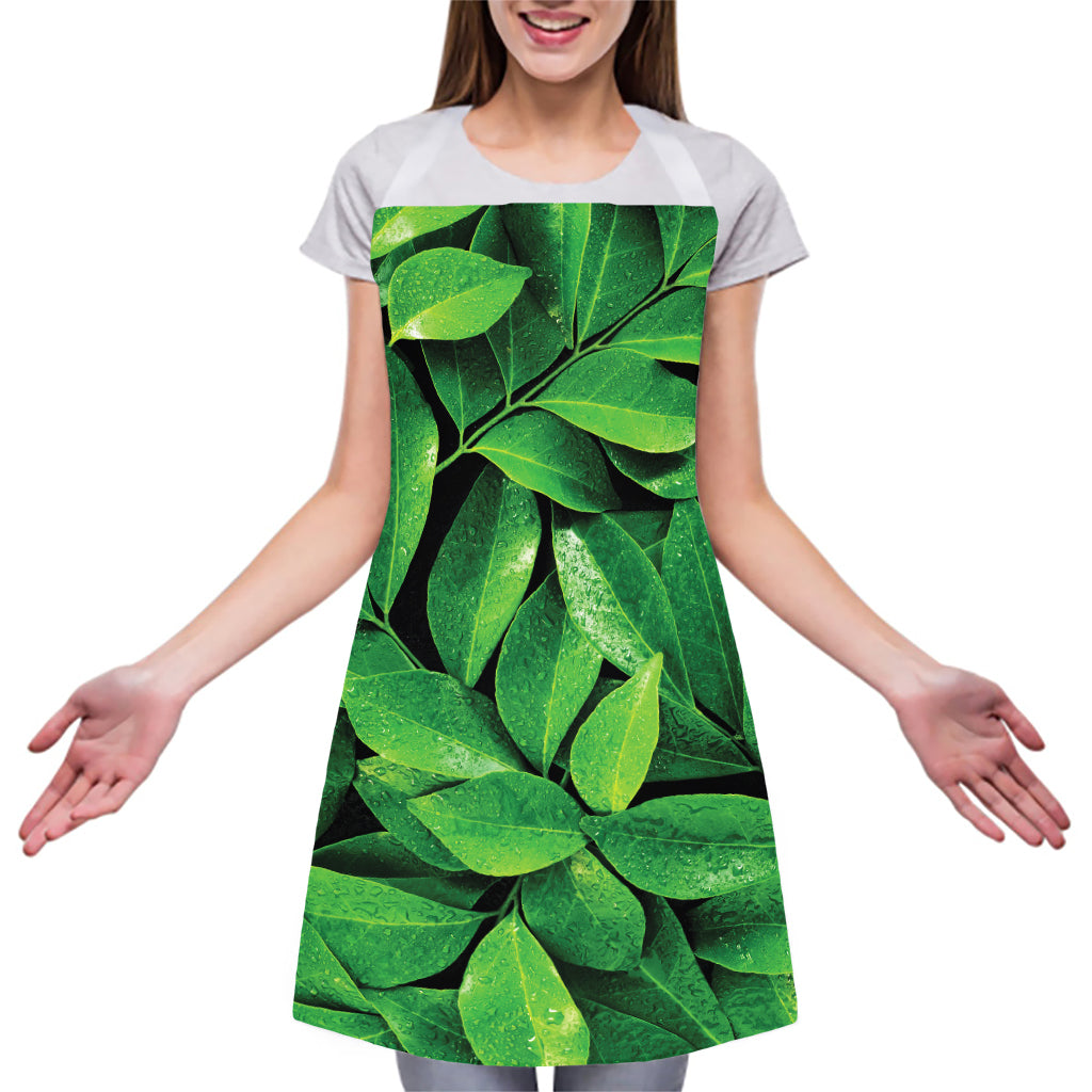 Fresh Green Leaf Print Adjustable Apron