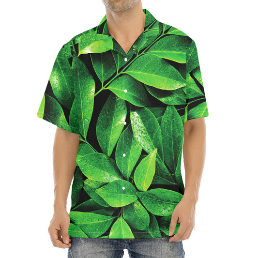 Fresh Green Leaf Print Aloha Shirt